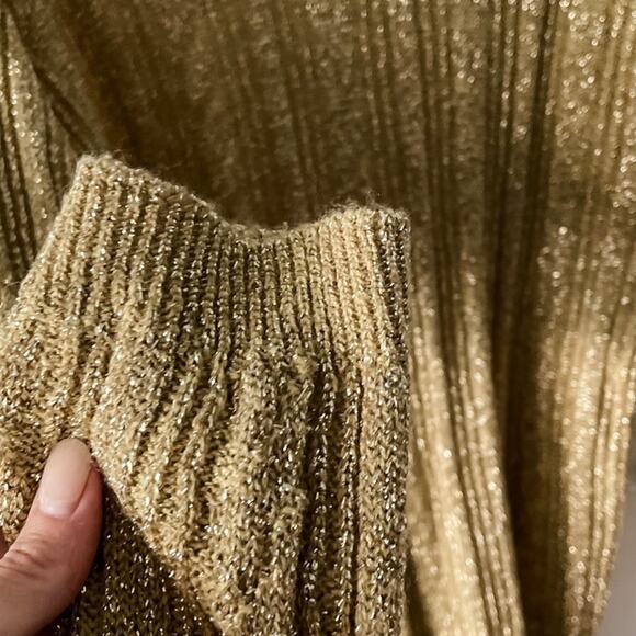 Vintage gold metallic sparkle ribbed knit turtleneck tunic sweater size medium M - Picture 3 of 7